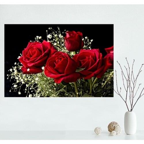 Nice Custom Red Roses Canvas Poster Print painting Art Wall Silk Poster cloth print DIY Fabric Poster Y.21