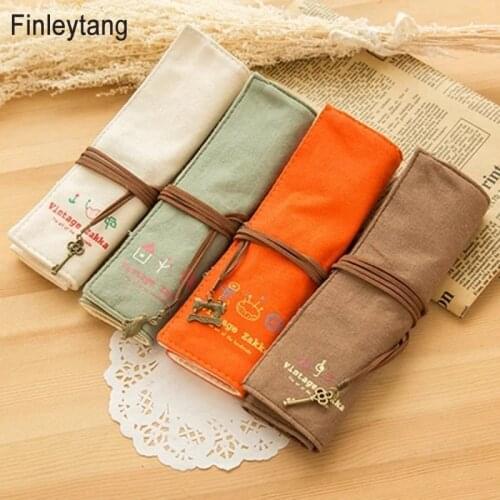 Creative Simplicity Vintage Design Retro Bandage Canvas Bag Roll Up Stationery Pen Brushes Makeup Pencil Case Pouch Pencil Bags