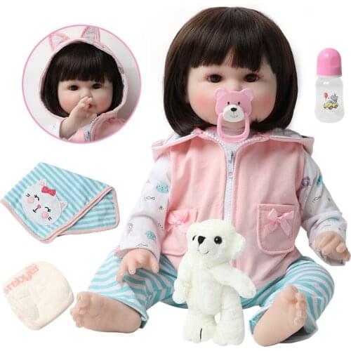 56cm Silicone Reborn Dolls 22 Inch Toddler Realistic Lifelike Real Girl Baby Doll With bear birthday xmas gifts Toy for Children
