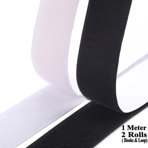 2rolls/set 1M Length Strong Self Adhesive Hook and Loop Fastener Tape Nylon Sticker Adhesive with Glue for DIY 20mm Width