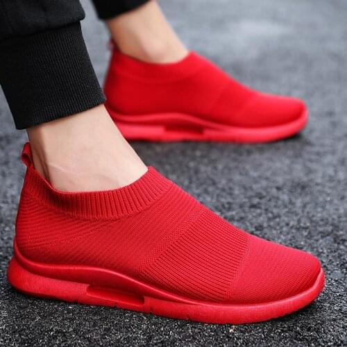 Slip on Summer Sport Sneakers Socks Mens Shoes Sports Shoes Running Sneakers for Men Red Male Tennis Chausure Snickers Gym D-464