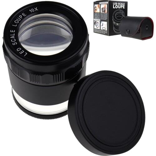 Magnifier Scale Loupe 10x Magnification 8 LED Light 25mm Field of View (1/4/9) Interchangeable Scale Chart