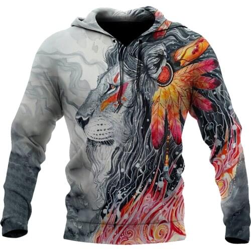 Mens 3D Print Hoodies Native Lion King Art Harajuku Pullover Unisex Sweatshirts Hood Jacket Hip-Hop Women New Streetwear Outwear