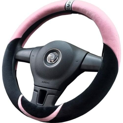 Plush Stretch- On Vehicle Steering Wheel Cover Classic Black Car Wheel Protector