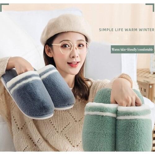 Autumn And Winter New Cotton Slippers Women Warm Non-Slip Furry Slippers Couples Home Thick-Soled Month Shoes Men Cotton Shoes