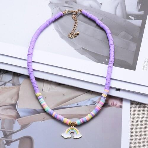Polymer Clay Necklace Soft Pottery Choker Necklace Colorful Surfer Beads Collar Handmade Rainbow Pendants Femme Jewelry Gifts