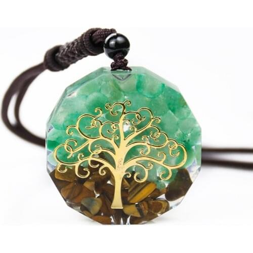 Orgone Pendant Tree Of Life Energy Orgonite Necklace Tiger Eye Aventurine Crystal Healing Resin Pendant Chakra Yoga Meditation