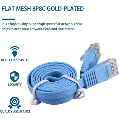 RJ45 CAT6 8P8C Flat Ethernet Patch, Network Lan Cable 1m Cable Portable Lan Cable Durable Home drop Shipping