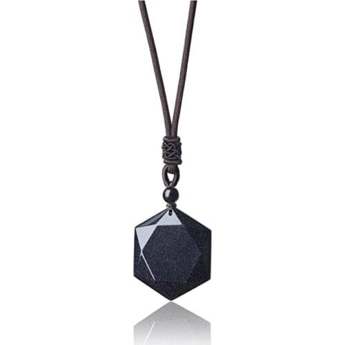 Ethnic Style Handmade Weave Hexagram Star Blue Sand Stone Pendant Rope Chain Necklace Transfer Lucky Gift Jewelry