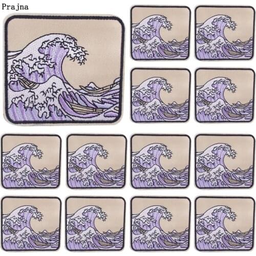 Prajna 10 PCS Wholesale Waves Applique Patches On Clothes DIY Cartoon Waves Iron On Embroidered Patches For Clothing Stickers