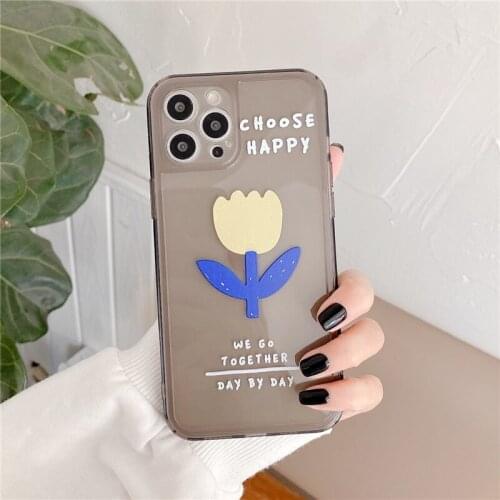 Retro tulip Flower art jelly black Transparent Phone Case For iPhone 12 11 Pro Max Xr Xs Max 7 8 Plus 7Plus case Cute Soft Cover