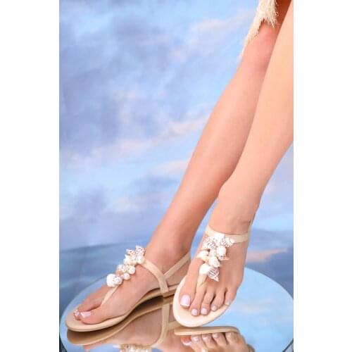 Beige Genuine Leather Casual Stone Slippers Womens sandals Comfortable Design Slippers New Summer Fashion Casual Shoes Sea Pool