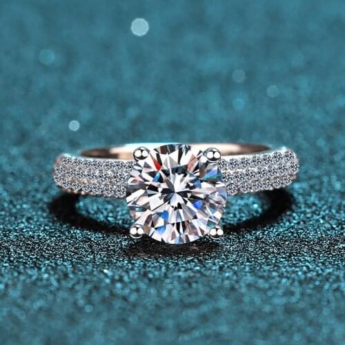 Silver 2 Carat Excellent Cut D Color Good Clarity Moissanite 4 Prongs Ring Silver 925 Round Moissanite Rings Female Jewelry