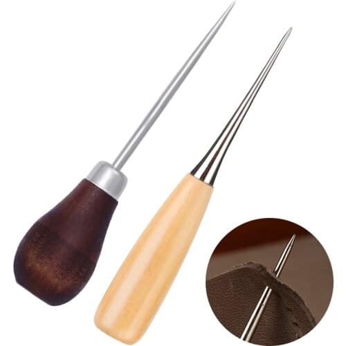 MIUSIE Skc wooden handle awl manual knitting tool straight cone curved cone needle thousand through drill tools Leather craft