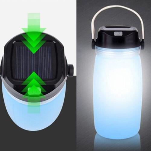 Solar Lantern Bottle LED Solar Bottle Lights Foldable Silicone Water Bottle Rechargeable Camping Lantern With USB Cable For Tent