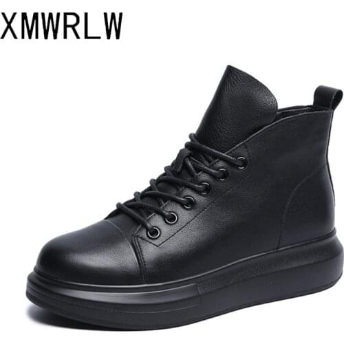XMWRLW Womens Ankle Boots 2021 Autumn Genuine Leather Casual Women Shoes Warm Plush Ladies Shoes Women Winter Ankle Boots