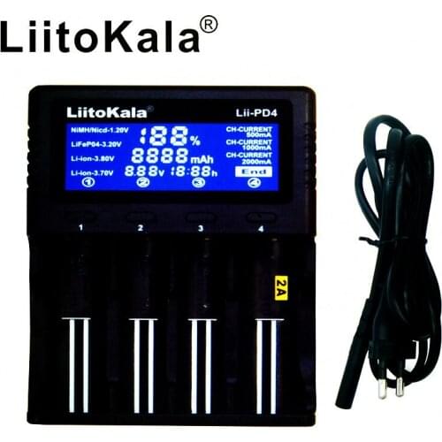 LiitoKala Lii-PD4 LCD Battery Charger for 18650 26650 21700 AA/AAA 3.8V/3.7V/3.2V/1.2V/1.5V Lithium NiMH Battery Li-ion Li-Fe
