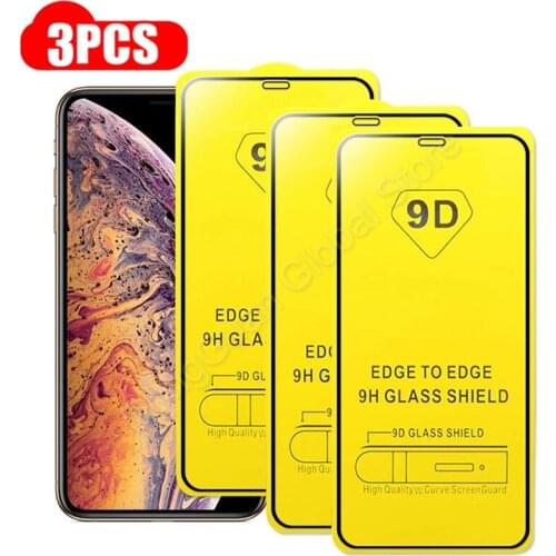 Protector de pantalla de vidrio templado 9D para iPhone, Protector de pantalla completo para iPhone 11, 12, Mini Pro Max, X, Xr