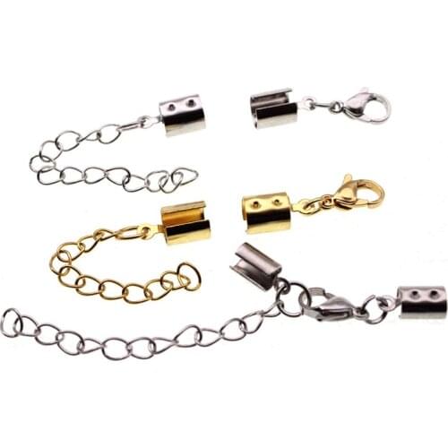 10pcs/lot Stainless steel Cord clips End Caps with Lobster Clasps Fit Leather Cord Necklace Connectors for DIY Jewelry Making