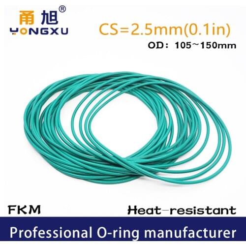 Green FKM Fluorine Rubber O-rings Seals CS2.5mm OD105/110/120/140/150*2.5mm O Ring Seal Gasket Rings Fuel sealing organic Washer