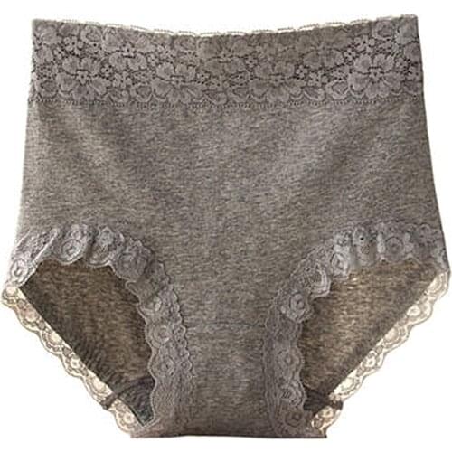 RUIN High waist underwear womens cotton panties hips no trace lace side large size cotton fabric briefs