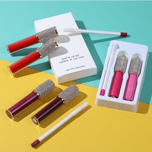 3in1 Diamond Liquid Lipstick & Lip Liner Set Private Label Lip Gloss Bulk Wholesale Matte Lip Kit Makeup Waterproof Long Lasting