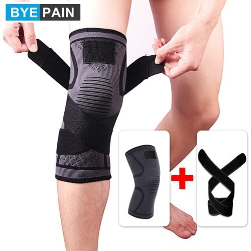 1Pcs Compression Knee Brace Support Non-slip Knee Sleeves Protector with Pressure Strap for Joint Pain Relief Injury Recovery
