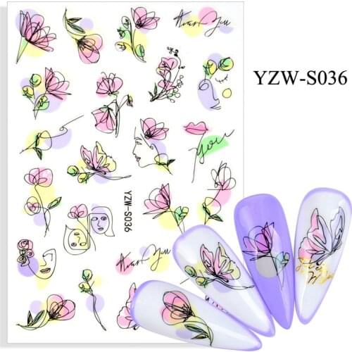 3D Nail Sticker Sketch Flower Face Slider Nails Art Decoration Wraps Decals Cute Design Adhesive Manicure Tips Stickers Pegatina