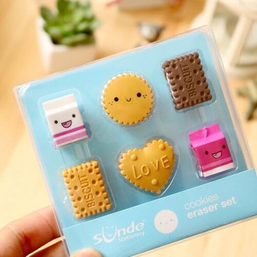 8 set/lot Creative boxed milk cookies, eraser sets / student creative stationery / cartoon eraser/children gift