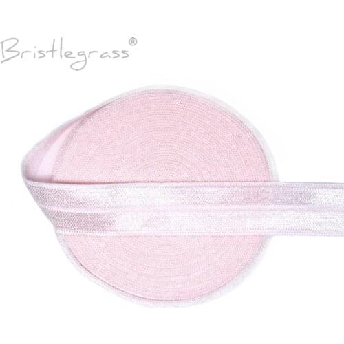 BRISTLEGRASS 5 Yard 5/8" 15mm Powder Pink Solid FOE Fold Over Elastics Spandex Satin Band Hair Tie Headband Lace Trim DIY Sewing