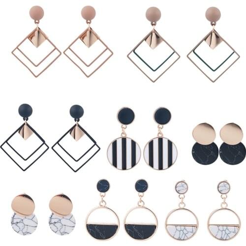 Bohemia Round Earrings Statement Geometric Big Pendant Ear Dangle Drop Earrings For Women Accessories Geometric Metal Stone