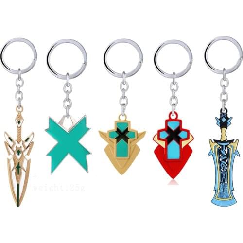 Xenoblade Chronicles Keychain Mythra Hikari Pyra Homura Sword Pendant Keyring Red Metal MONADO Sword Weapon Car Key Chains Men