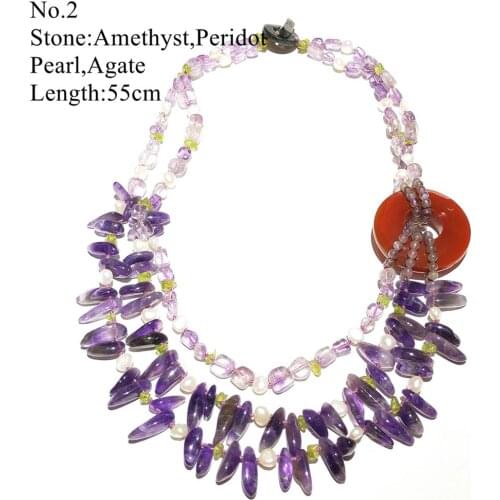 LiiJi Unique Stocksale Necklace Amethysts Agates Crystal Pearl Purple color Long Necklace Only 1PCS each stock Jewelry for Women