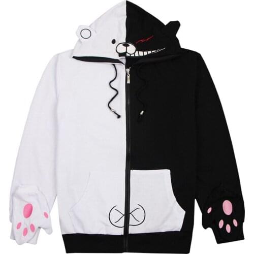 Danganronpa Monokuma Cosplay Costume Unisex Hoodies Sweatshirt Daily Casual Black White Bear Long Sleeve Coat Jacket C50K176