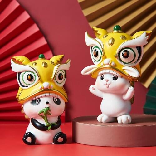 Living Room Decoration Resin Material Lion Statues Lion Dance Figurine Sculpture Model Crafts Gift Animal Home Decor Ornaments