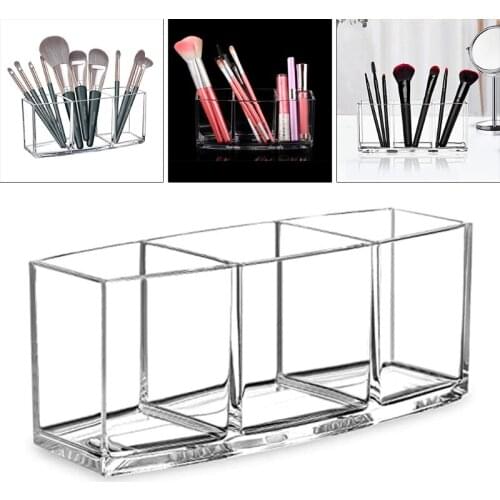 Vanity Makeup Brush Holder 4 Slots Clear Cosmetic Organizer and Storage Eyebrow Pen Pencil for Bathroom Desk Dresser