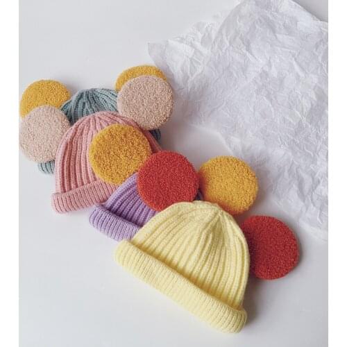 Baby Hat Knit Soft Warm Winter Cute Ears Beanie Elastic Kids Hat for Boy Girl Fashion Candy Solid Color Toddler Children Cap