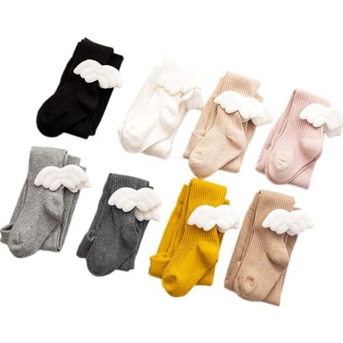 Kids Ribbed Pantyhose, Cute Angel Wings High Waist Knitted Leggings Pants Trousers for Girls, Autumn Winter 0-4 Years