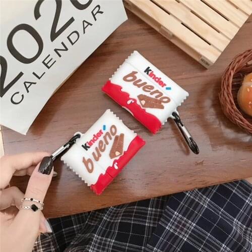Hot Sale 3D Kinder Chocolate Design Earphone Case with Keychain for Airpods Pro Cartoon Cute Snacks Style Cover for Airpods 1/2