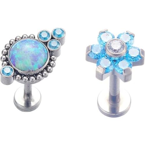 Titanium Body Jewelry Internally Threaded Blue Cluster and Flower Helix Ear Piercing