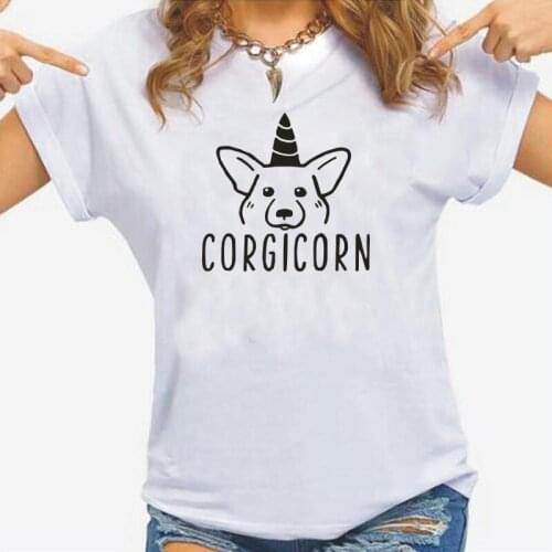Women Tshirt Casual Cotton Summer Short Sleeve Harajuku Tee Shirt Femme Hipster Crazy Corgi Lady Corgicorn T Shirt Women Tops