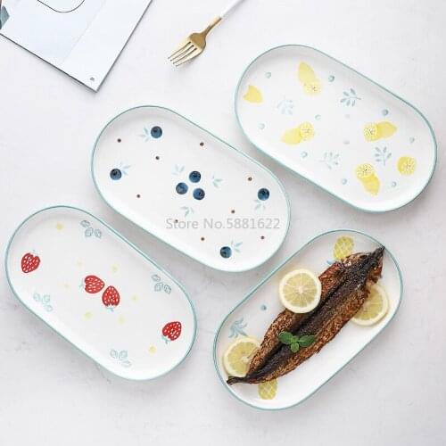 Ceramic Fish Dishes Japanese Hand-painted Underglaze Oval Steamed Fish Dishes Creative Underglaze Dishes Household Tableware