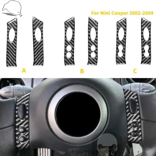 For Mini Cooper Hatch One R50 R53 2002 2003 2004 Steering Wheel Switch Button Panel Cover Carbon Fiber Sticker Multiple Styles