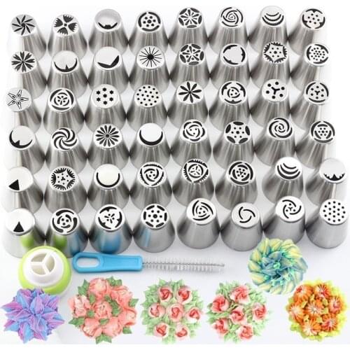 50 Pcs Pastry Nozzles Russian Tulip Icing Piping Tips Stainless Steel Rose Cream Bakeware Cupcake Cake Decorating Dessert Baking