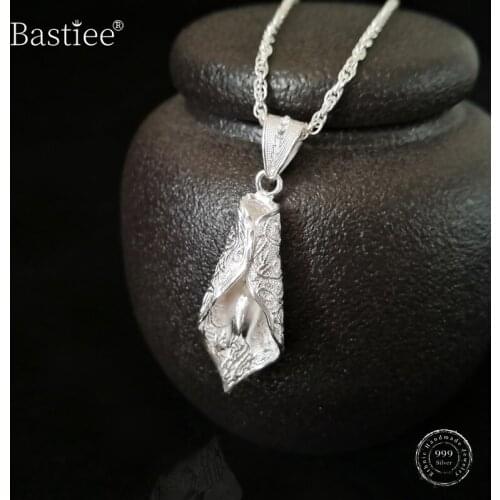 999 Sterling Silver Pendant Lily Flower Ethnic Necklaces Pendants Women Luxury Handmade Miao Silver Jewelry Chinese Minority