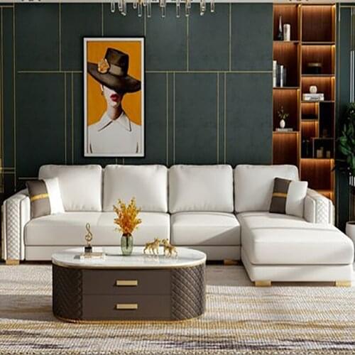 Light luxury Italian leather sofa corner first layer cowhide post-modern luxury living room small apartment Hong Kong style mini