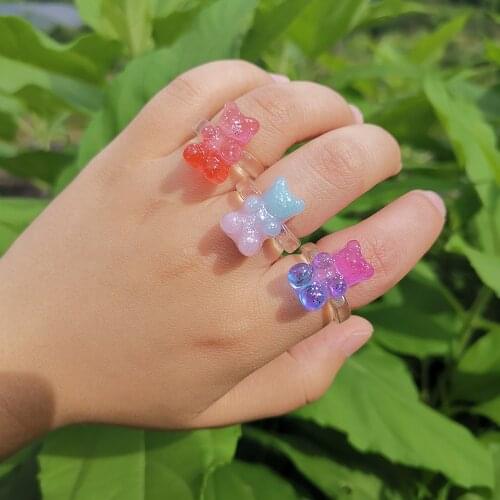 Fashion Colorful Teddy Bear Ring for Women Girl Cute Gloomy Bear Finger Ring Acrylic Gemmetric Statement Resin Bear Ring Jewelry