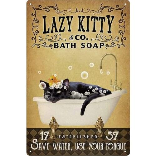 Lazy Cat Black Cat Bath Soap Bathtub Tin Sign Old Fashioned Water Saving Tongue Bar Home Dining Room Bathroom Wall Decoration