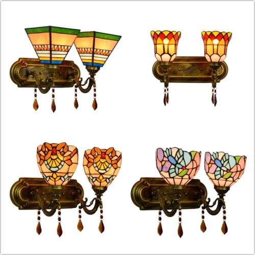 European-style mermaid corridor 2 heads wall lamps Southeast Asia Tiffany stained glass living room dining room glass lights