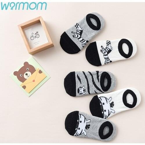 WARMOM 5 Pair Children Short Socks Cartoon Zebra Pattern Soft Cotton Kids Socks Printed Knitting Socks Maternal Infant Supply